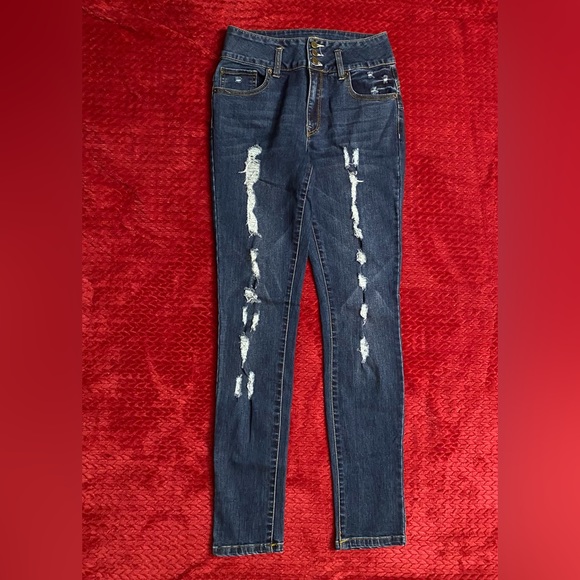 BoomBoom Jeans Women’s Blue High Rise Skinny Stretch Denim Distressed 5/27 - Picture 14 of 15